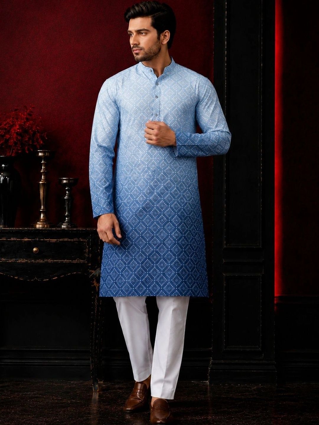 ORIFAB Men Ombre Printed Regular Kurta with Pyjamas-picture-48
