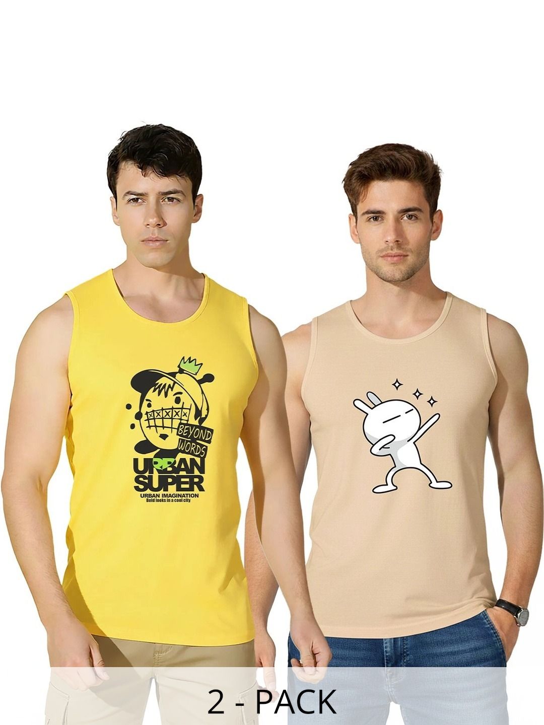 MINISTRY OF FRIENDS Pack of 2 Printed Cotton Gym Vest-picture-53