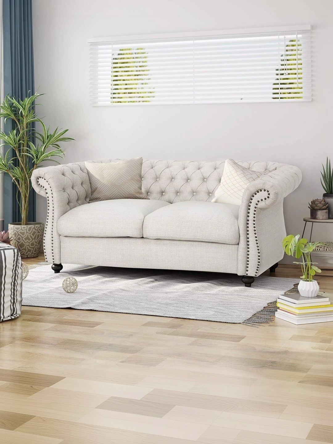 INDIAWOODMART White Wooden 2 Seater Sofa-picture-14