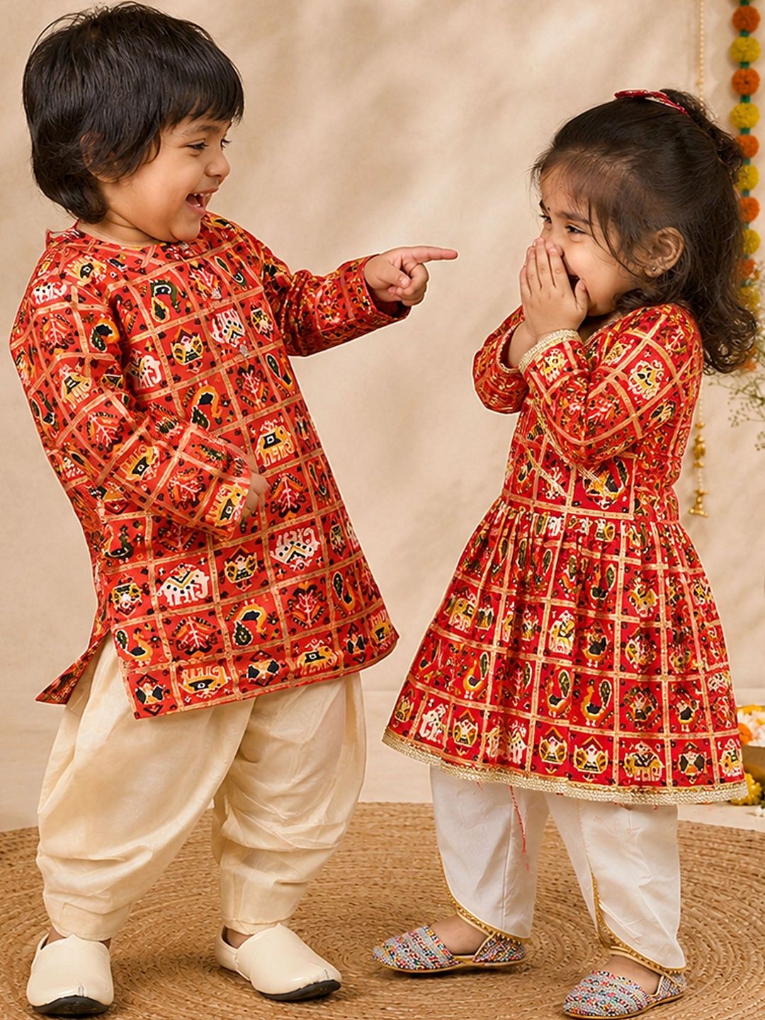 VASTRAMAY Girls Ethnic Motifs Printed Angrakha Kurta with Dhoti Pants-picture-27