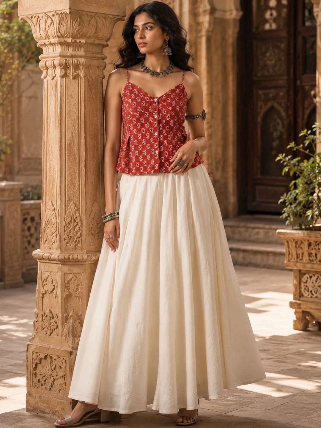 KALINI Print Ethnic Cotton Peplum Top-picture-32