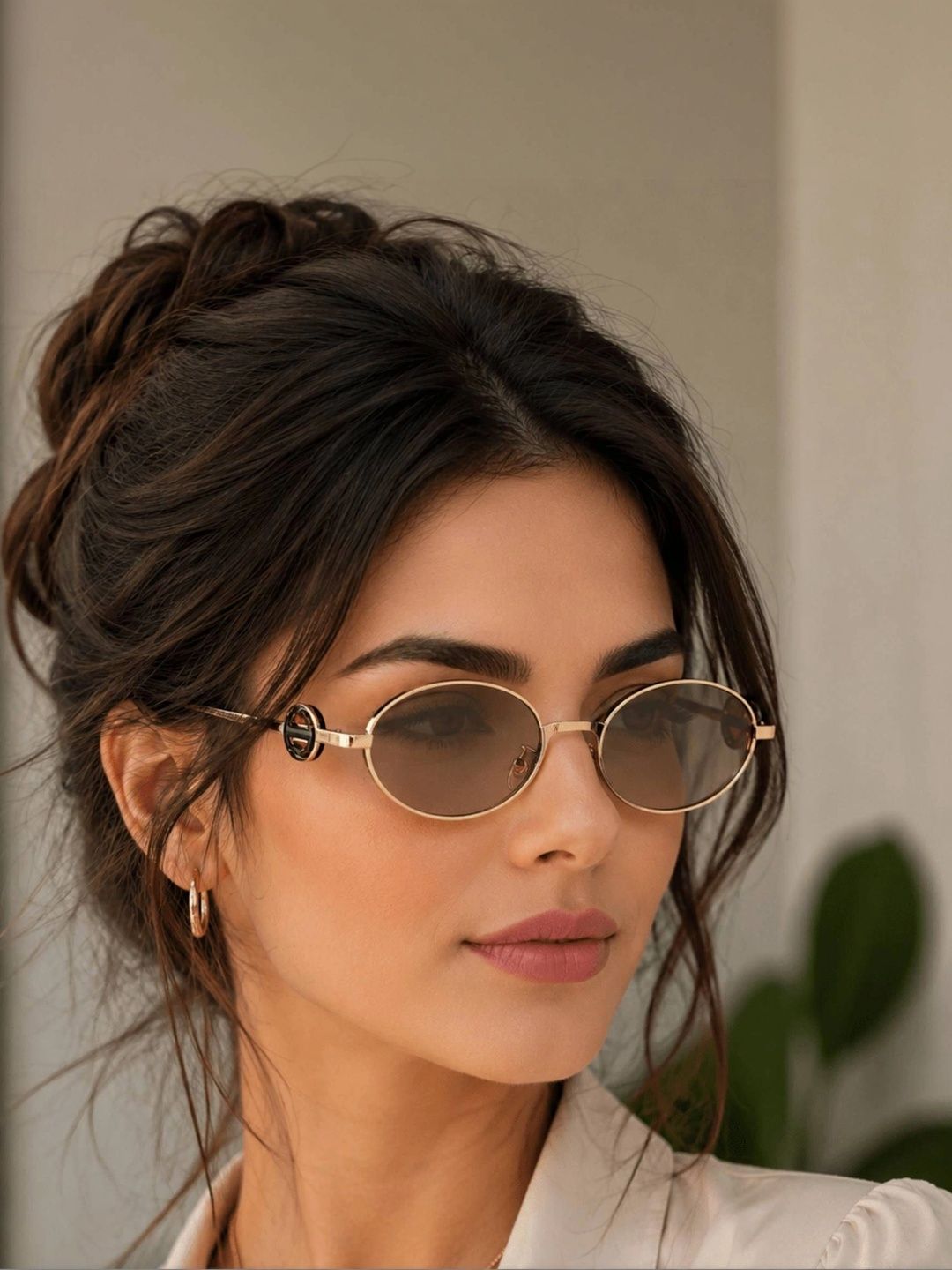 LensKandy Women Brown Lens & Gold-Toned Oval Sunglasses with-picture-15