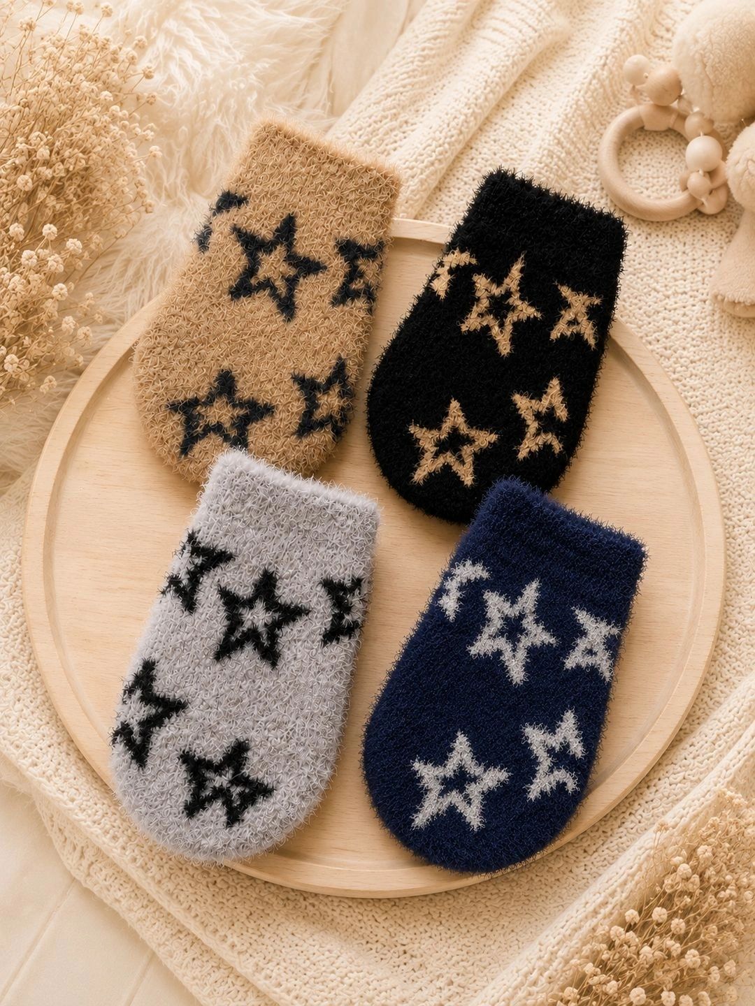 CORTICA Unisex Kids Pack of 4 Wool Blend Assorted Patterned Above Ankle Socks-picture-29