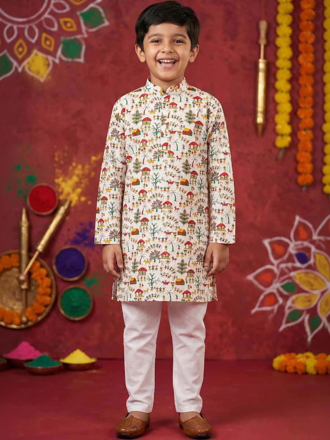 TAKE STYLE Boys Ethnic Motifs Printed Regular Pure Cotton Kurta with Pyjamas-picture-24