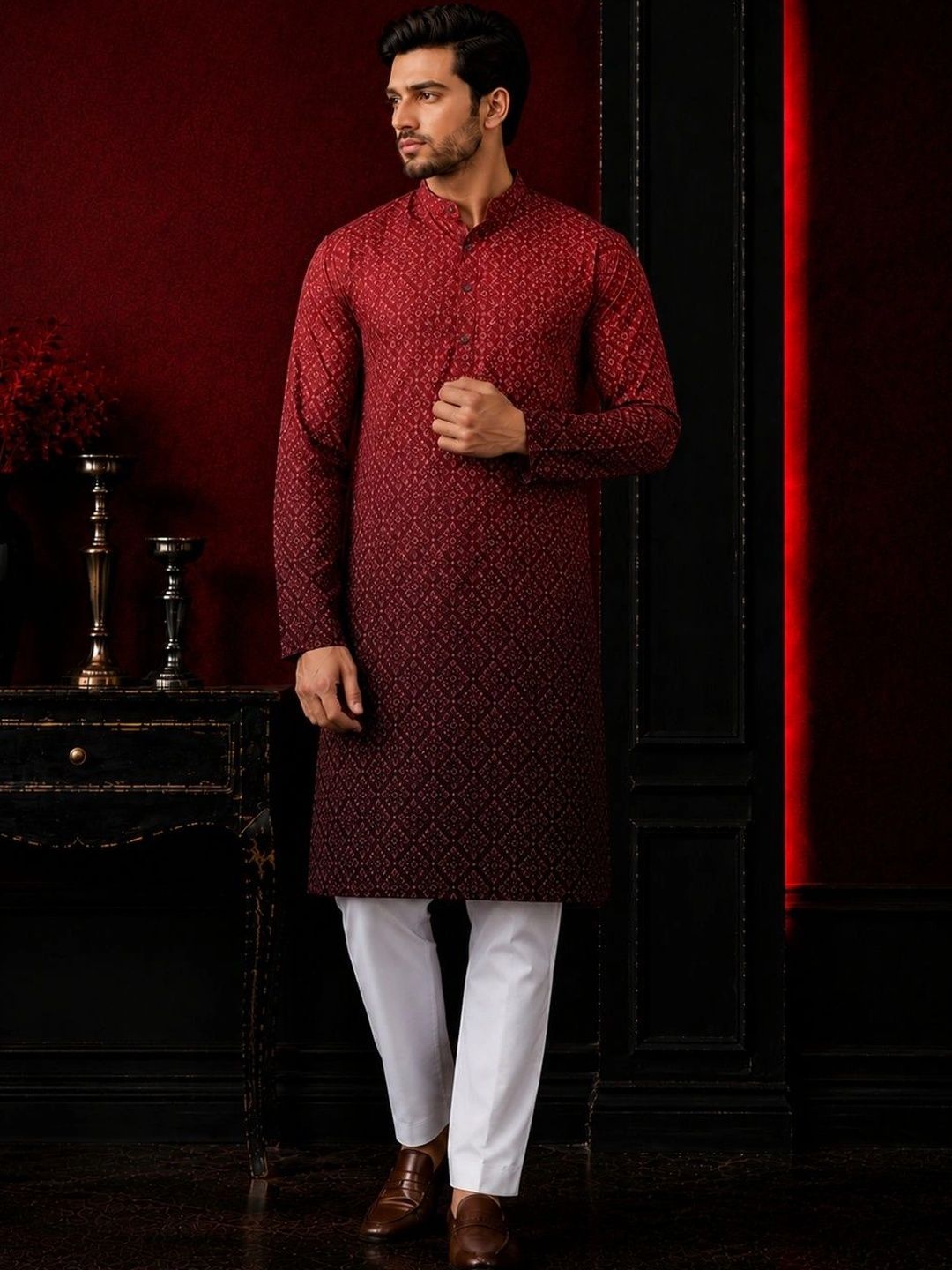 ORIFAB Men Ombre Printed Regular Kurta with Pyjamas-picture-12