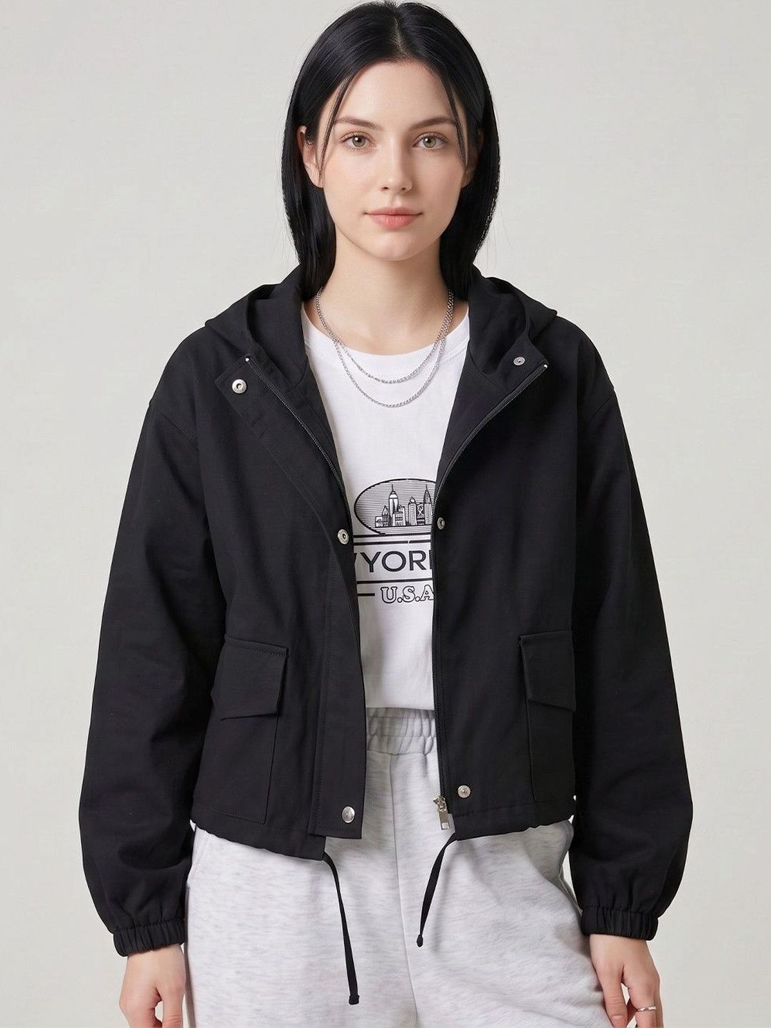 Suo Women Lightweight Crop Open Front Jacket-picture-48
