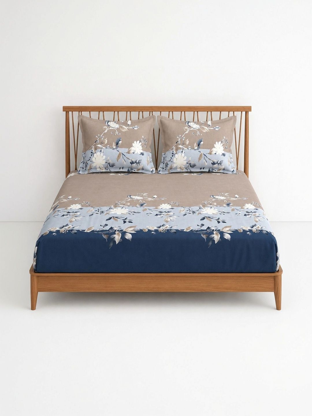 TINDLER KNOTS Blue Floral 210 TC Bedsheet with 2 Pillow Covers-picture-19