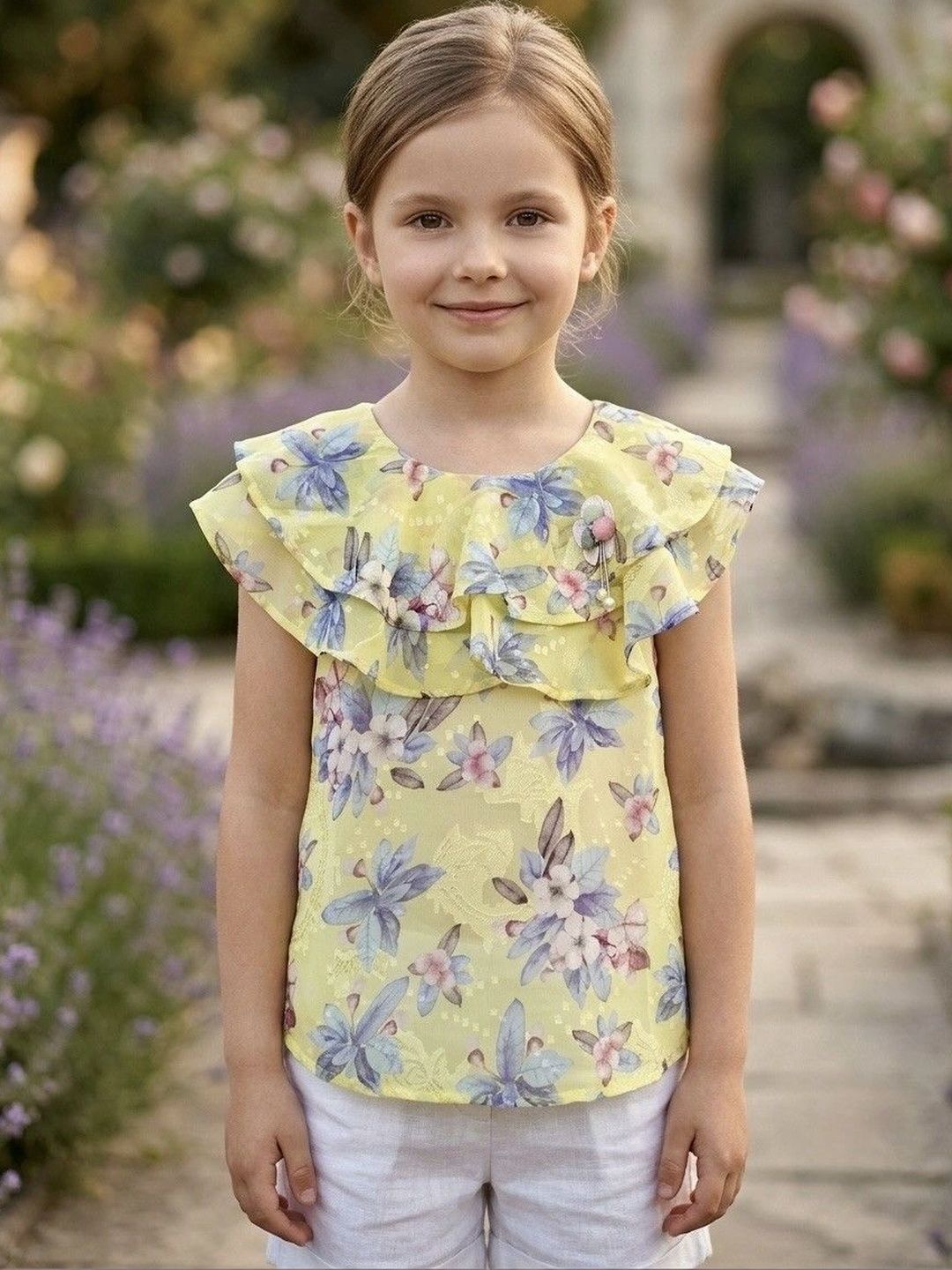 TRUFFLES Floral Print Flared Sleeve Ruffles Georgette Top-picture-21