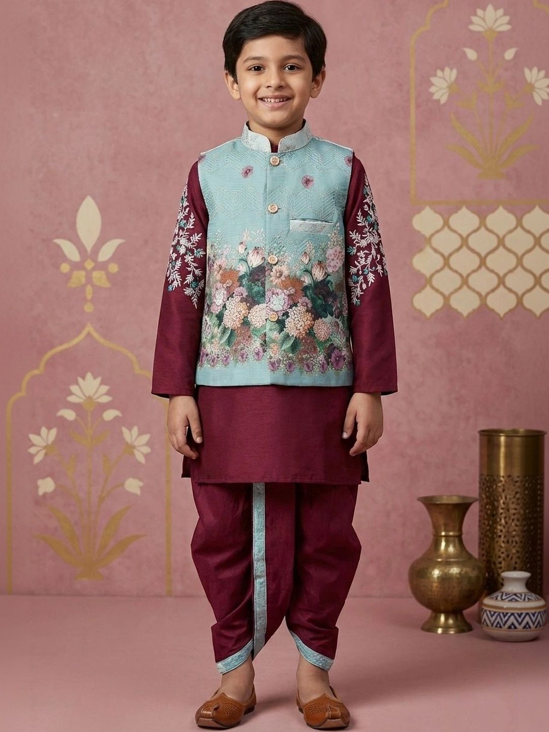 HUMAN CHOICE Boys Regular Dupion Silk Kurta with Dhoti Pants-picture-26