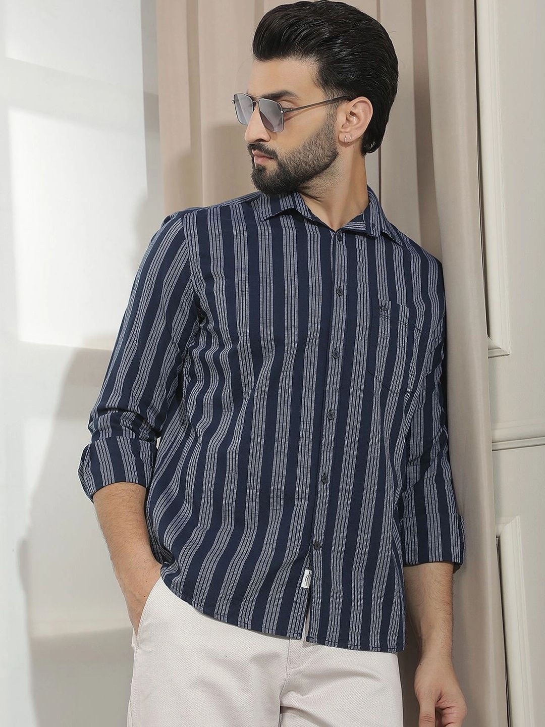 Crimsoune Club Men Slim Fit Striped Casual Shirt-image-5