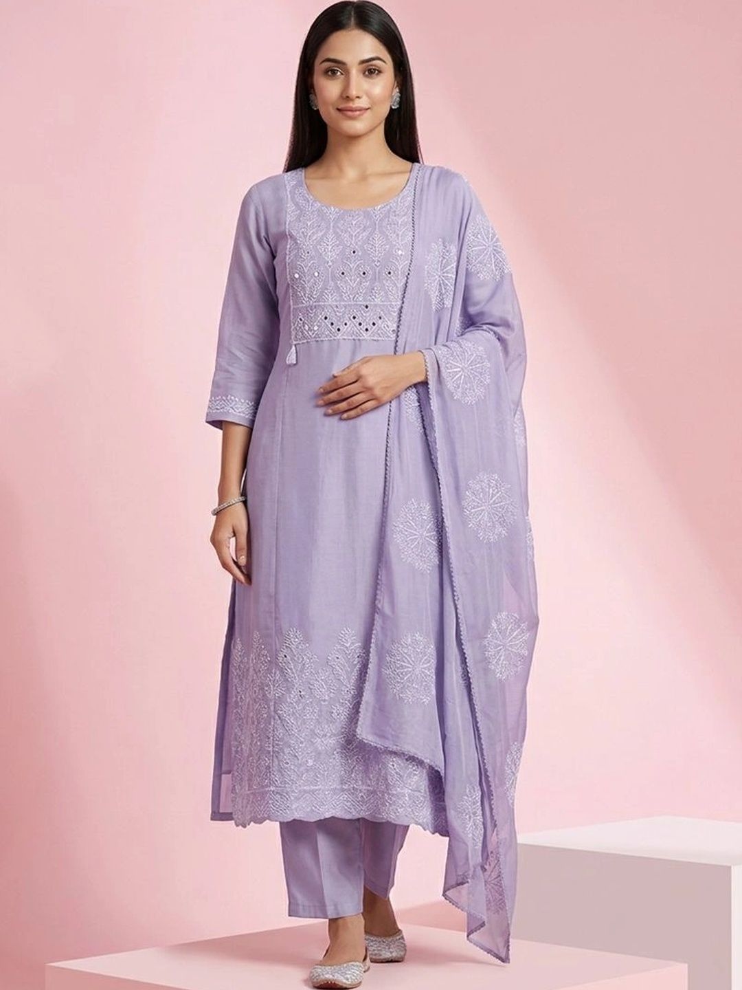 gokurtis Ethnic Motifs Embroidered Mirror Work Pure Cotton Blend Handloom Mirror Work Kurti-picture-26