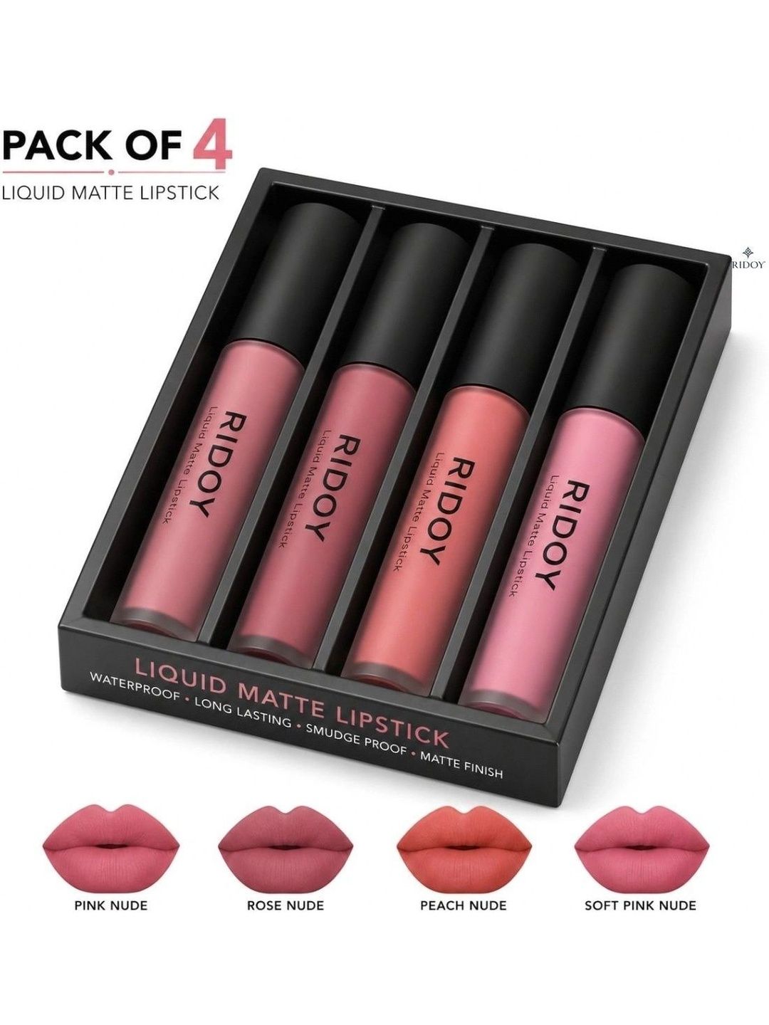 ridoy Set Of 4 Waterproof Liquid Matte Lipstick-3 ml Each - Pink Nude-Rose Nude-Peach Nude-picture-41