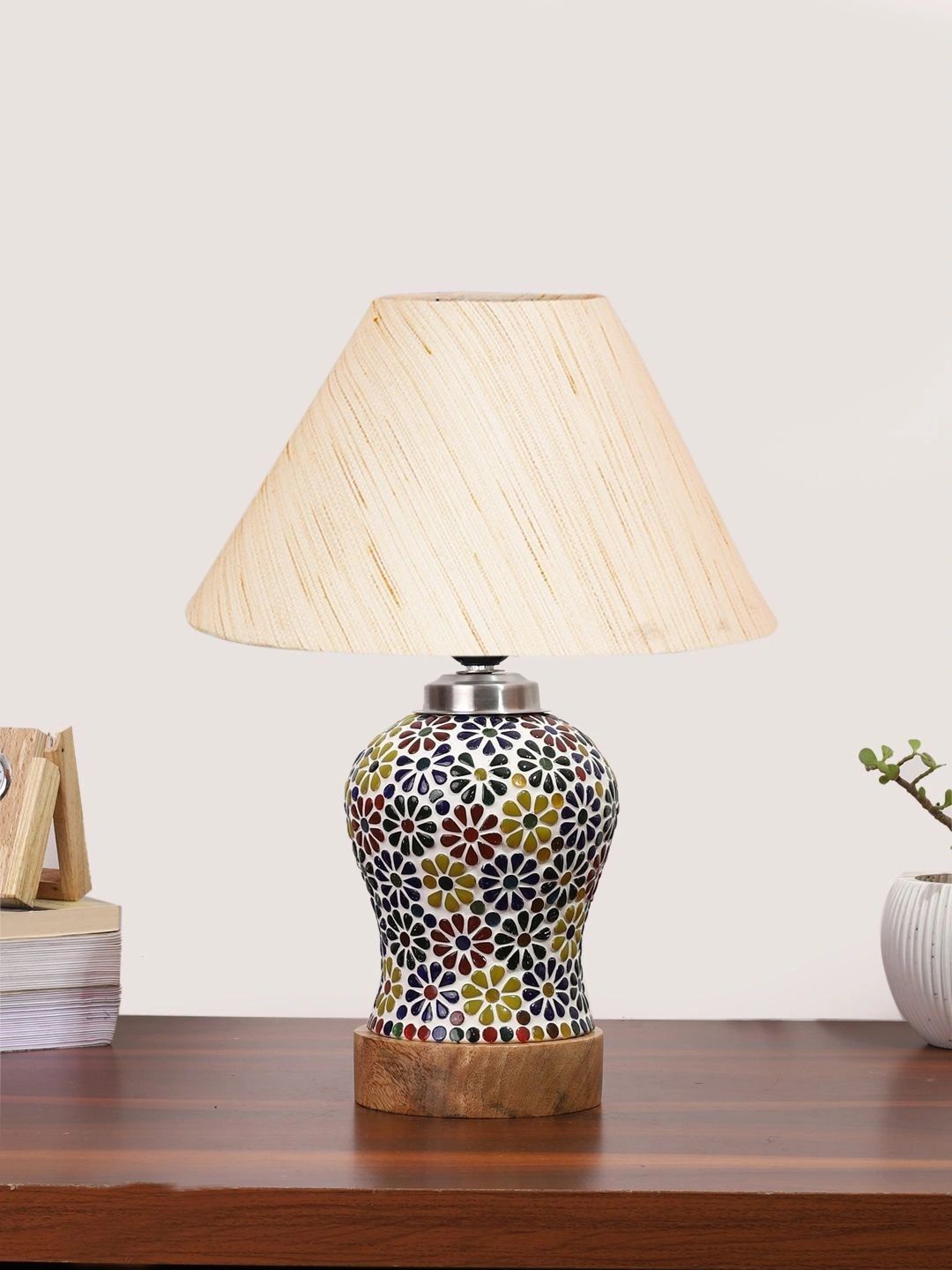 Myntra Elegant Homes Off White Glass Traditional Abstract Shaped Table Lamp-picture-26