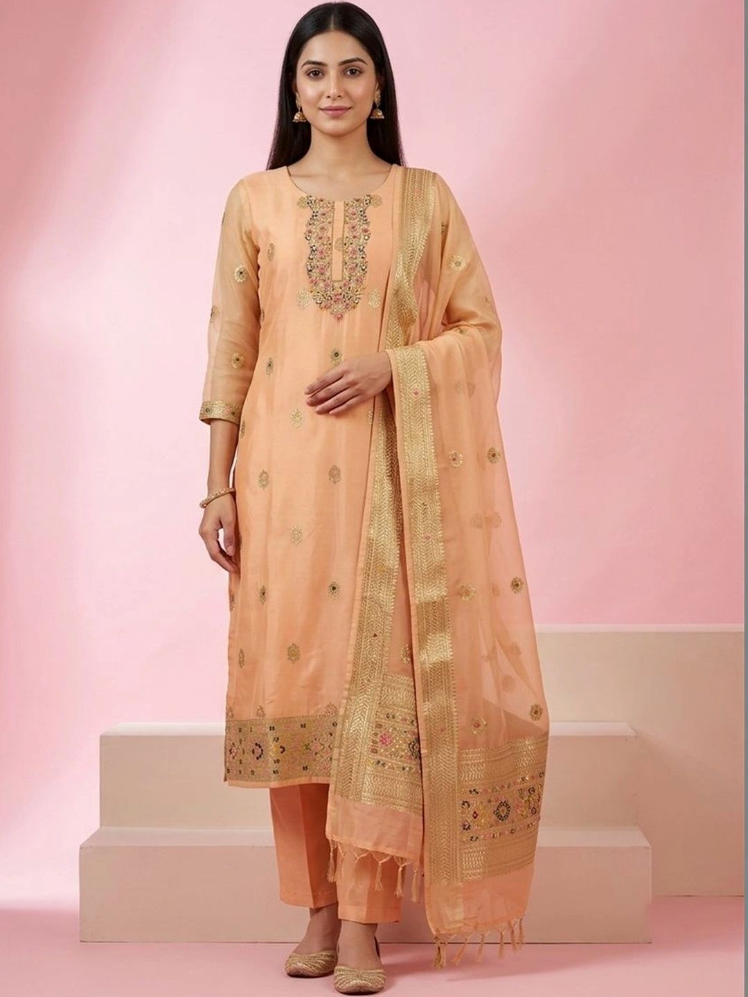 gokurtis Ethnic Motifs Embroidered Chanderi Cotton Blend Handloom Kurti-picture-10