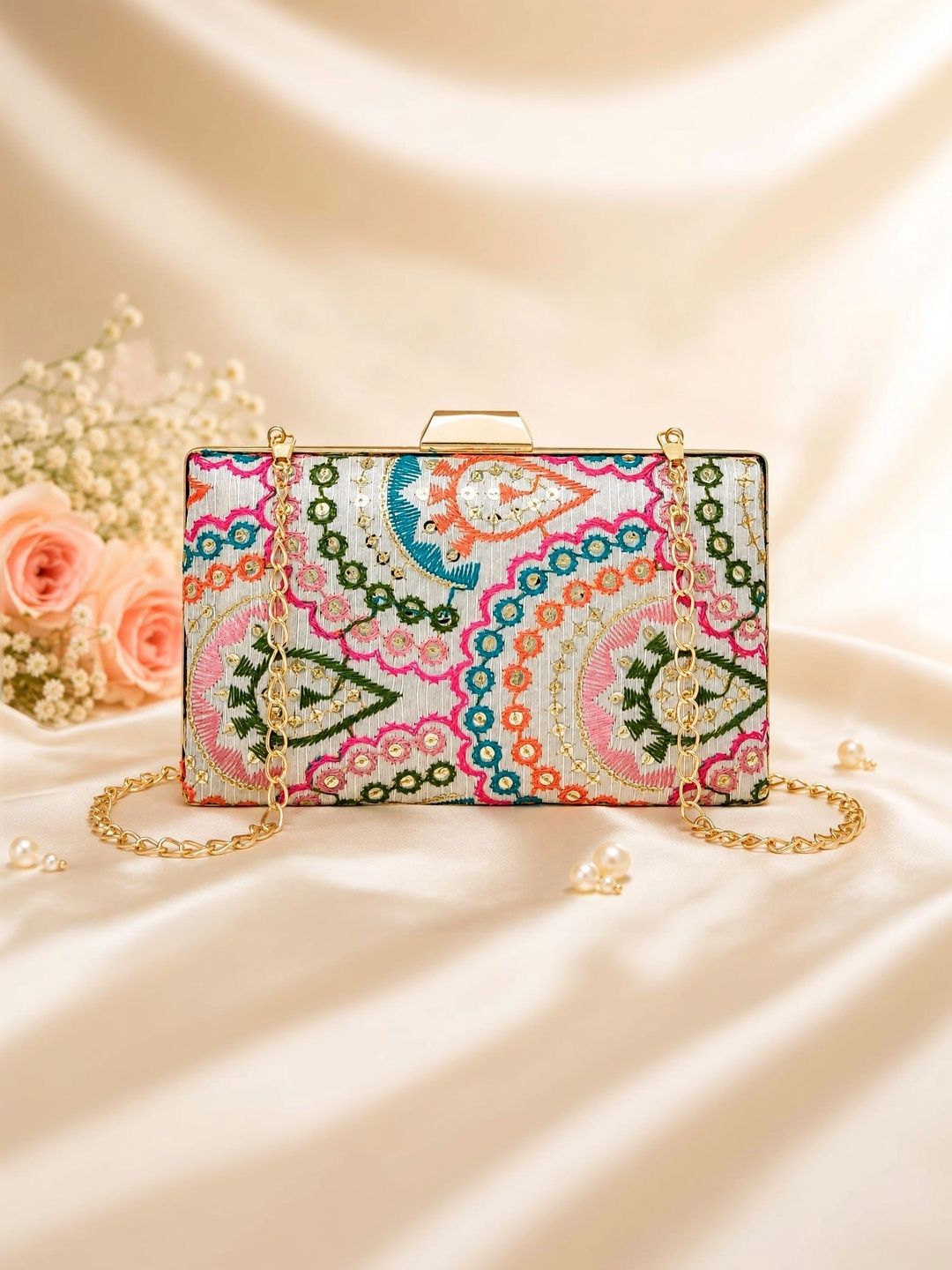 Rapid Costore Embroidered Embellished Box Clutch-picture-44