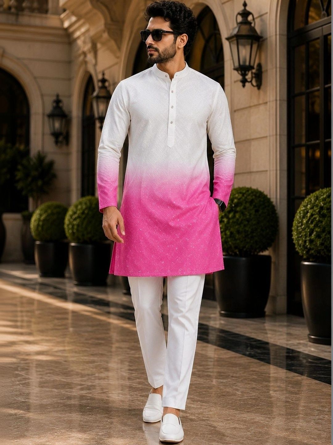 SKYWORRIX Men Ombre Dyed Regular Kurta with Trousers-picture-54