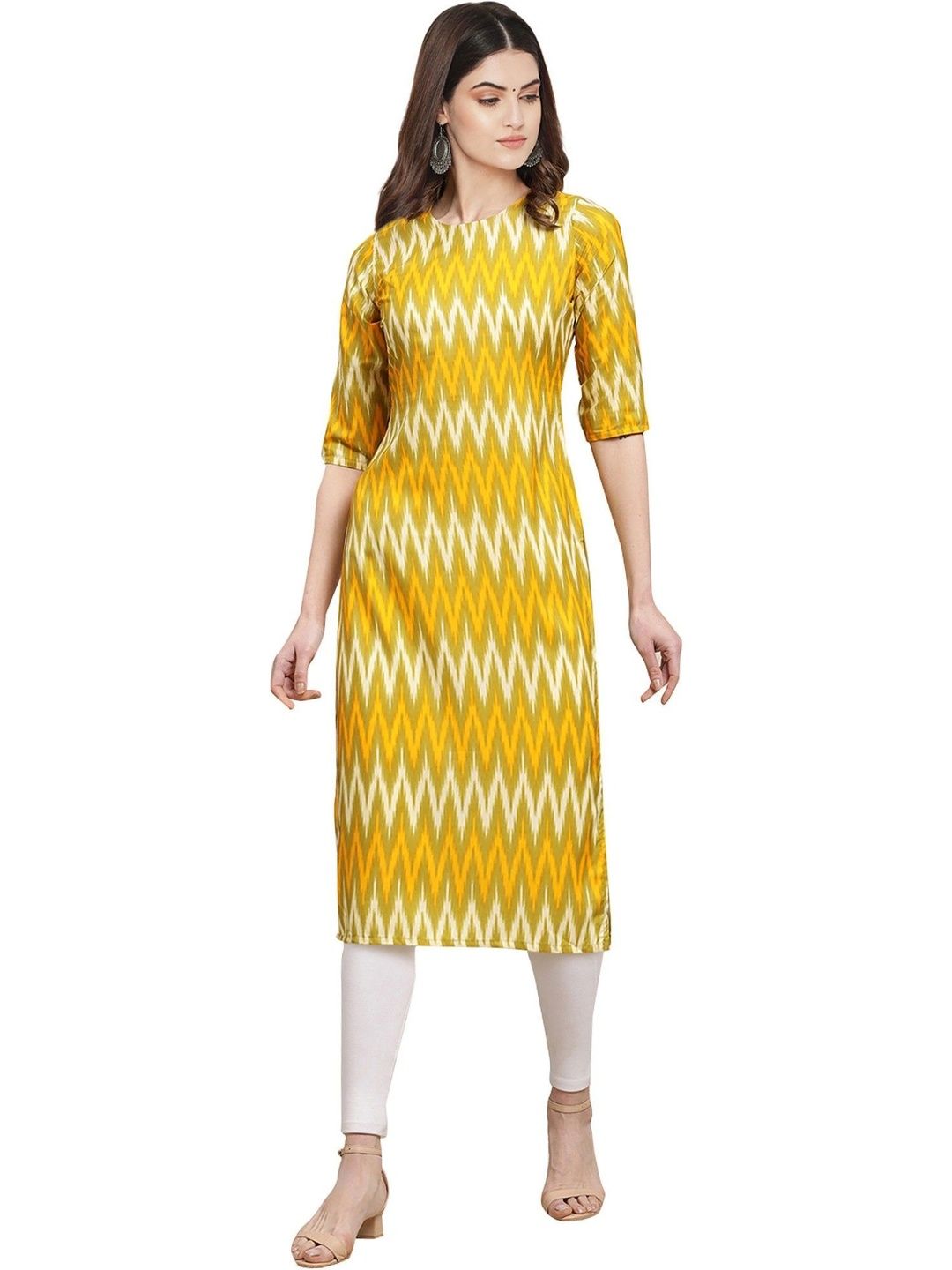 HERE&NOW Selection OF 2 Chevron Printed Crepe Straight Kurtas-picture-25