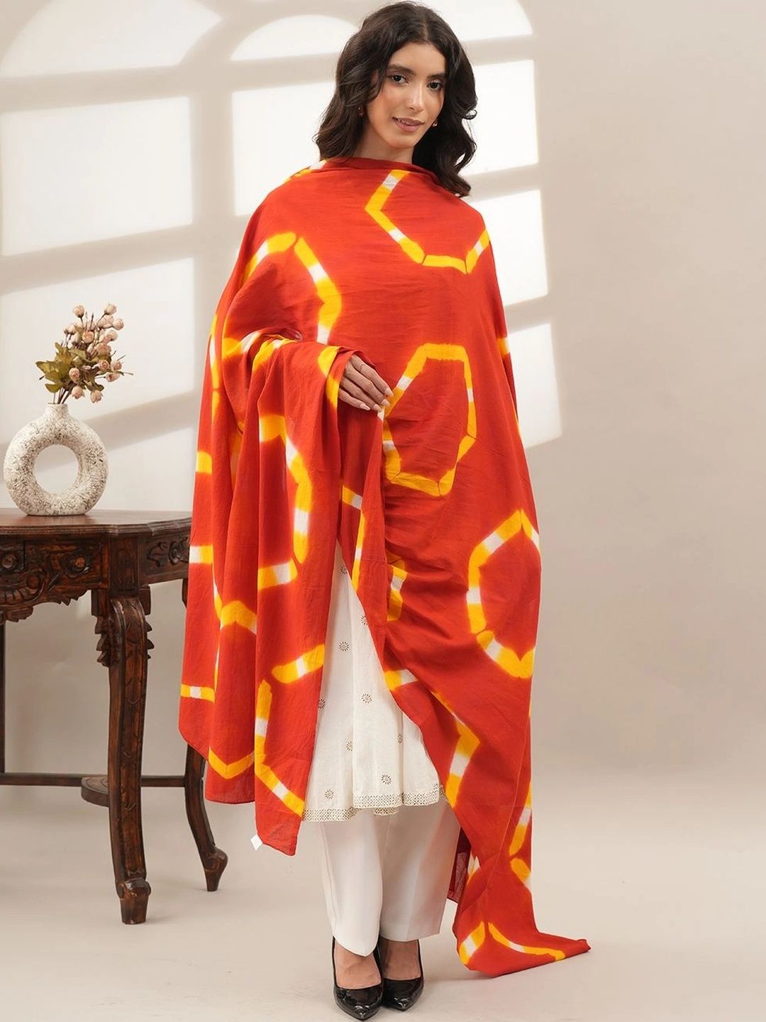Style Shoes Dyed Pure Cotton Tie and Dye Dupatta-image-4