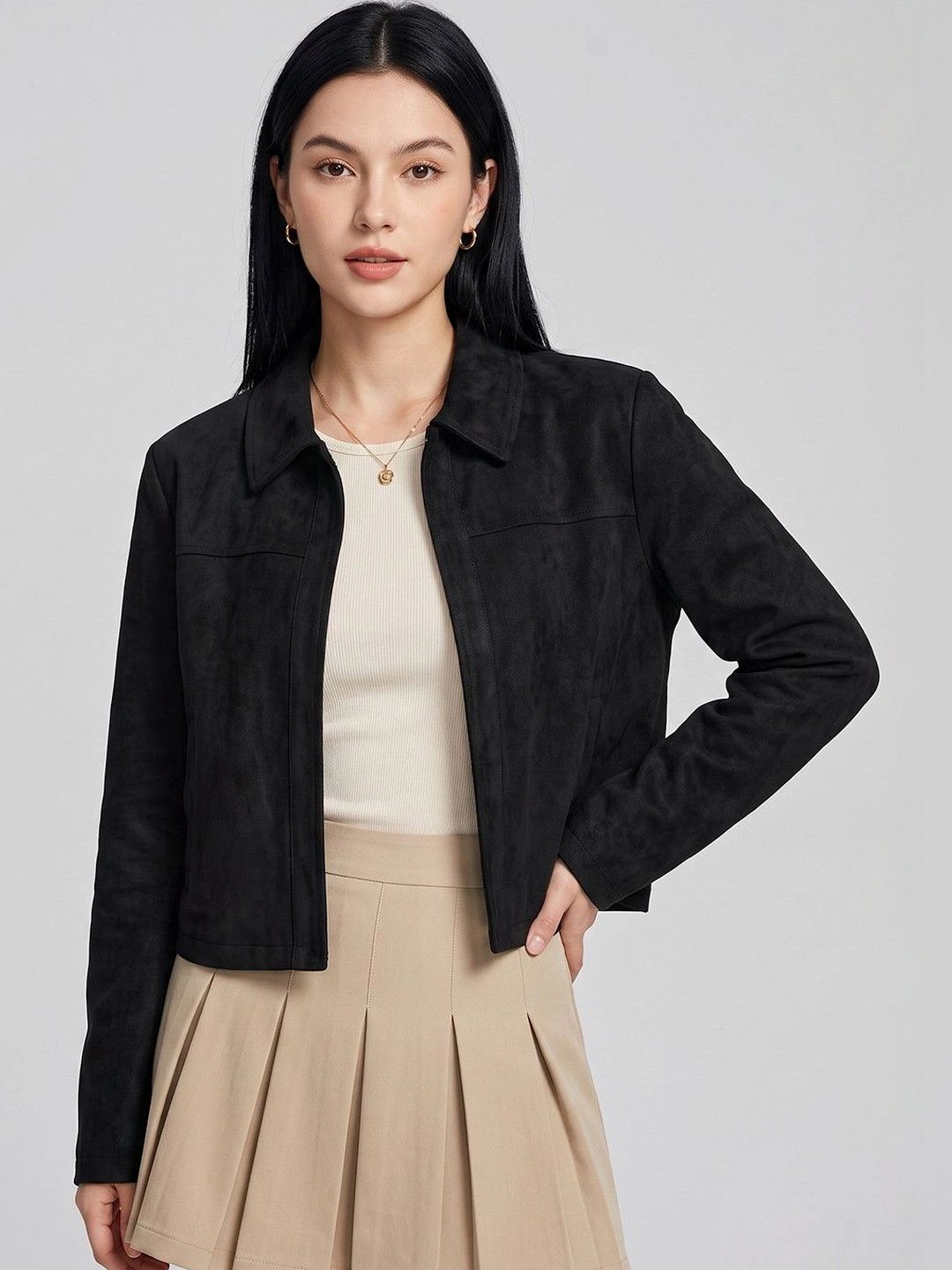 Suo Women Crop Open Front Jacket-picture-45