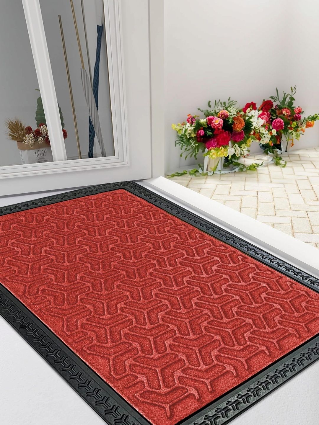 Ishro Home Red & Black Self Designed Anti-Skid Doormats-picture-36