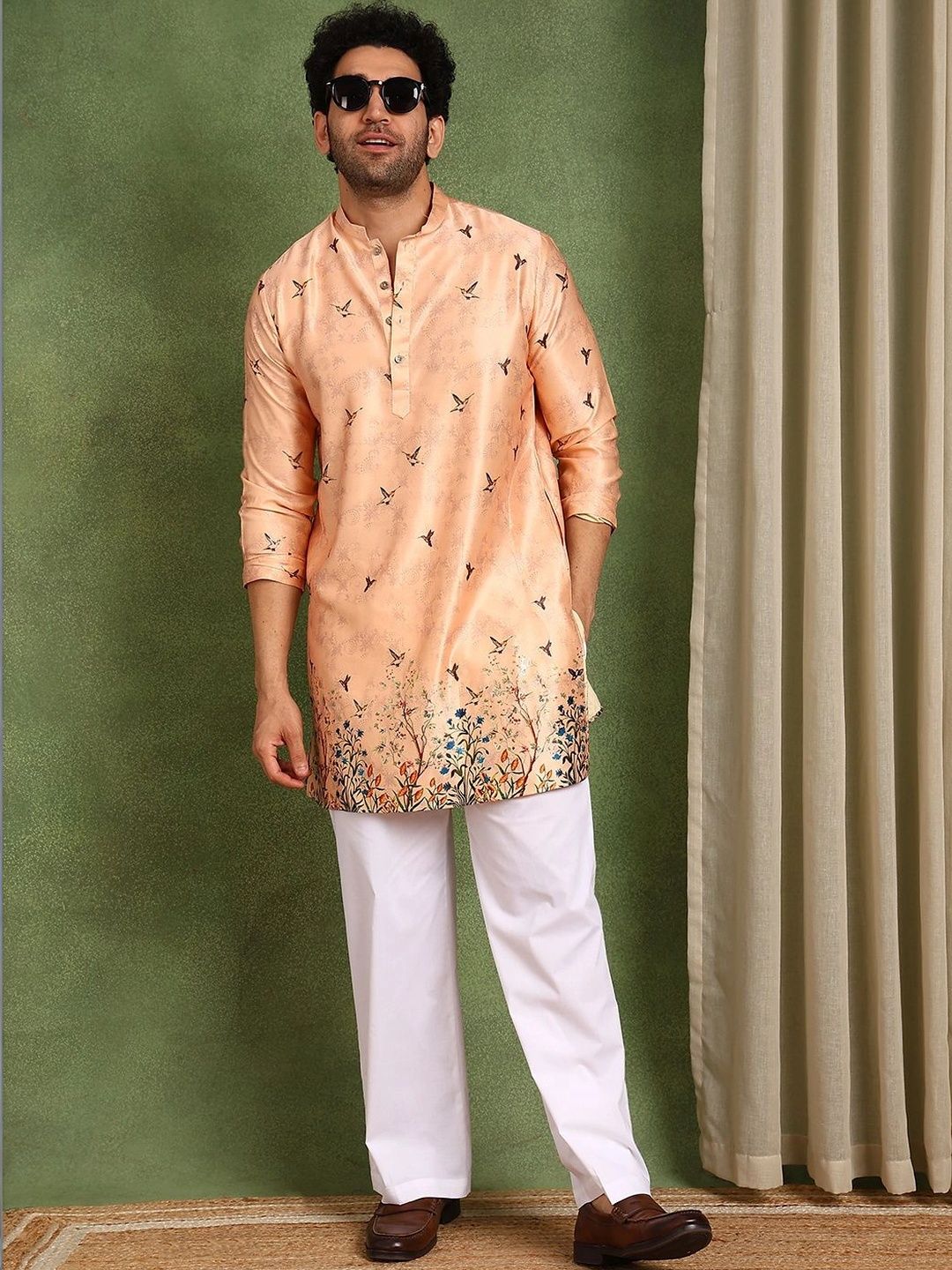 See Designs Men Floral Printed Regular Chanderi Silk Kurta with Trousers-picture-10