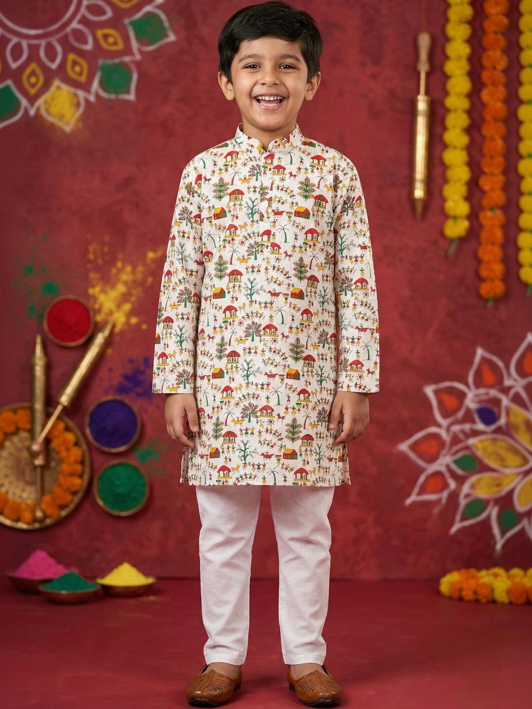 BAESD Boys Ethnic Motifs Printed Regular Pure Cotton Kurta with Pyjamas-picture-26