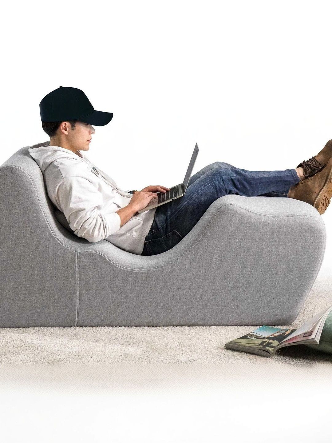 INDIAWOODMART Grey Wooden Curve Lounge Chair-picture-33
