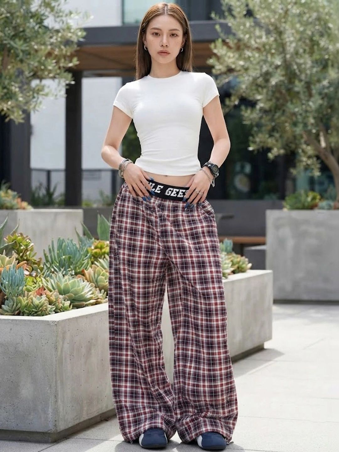 LULU & SKY Women Checked High-Rise Easy Wash Trousers-picture-29