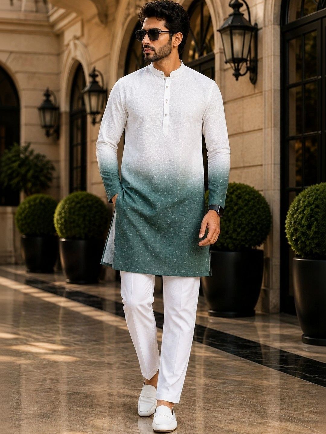 SKYWORRIX Men Ombre Dyed Regular Kurta with Trousers-picture-25