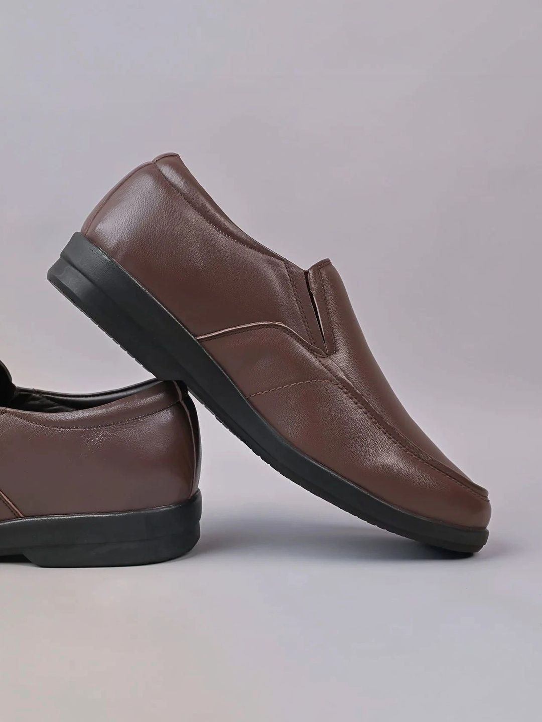 HIDE & LEATHER Men Leather Square Formal Toe Slip-Ons-image-26