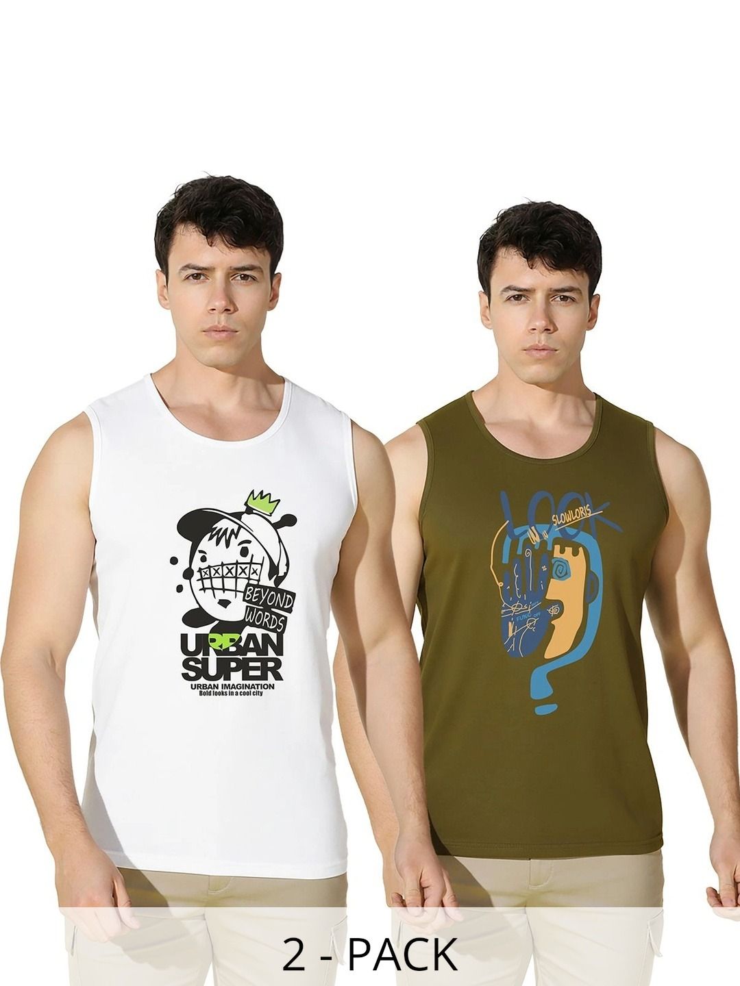 MINISTRY OF FRIENDS Pack of 2 Printed Cotton Gym Innerwear Vests-image-25
