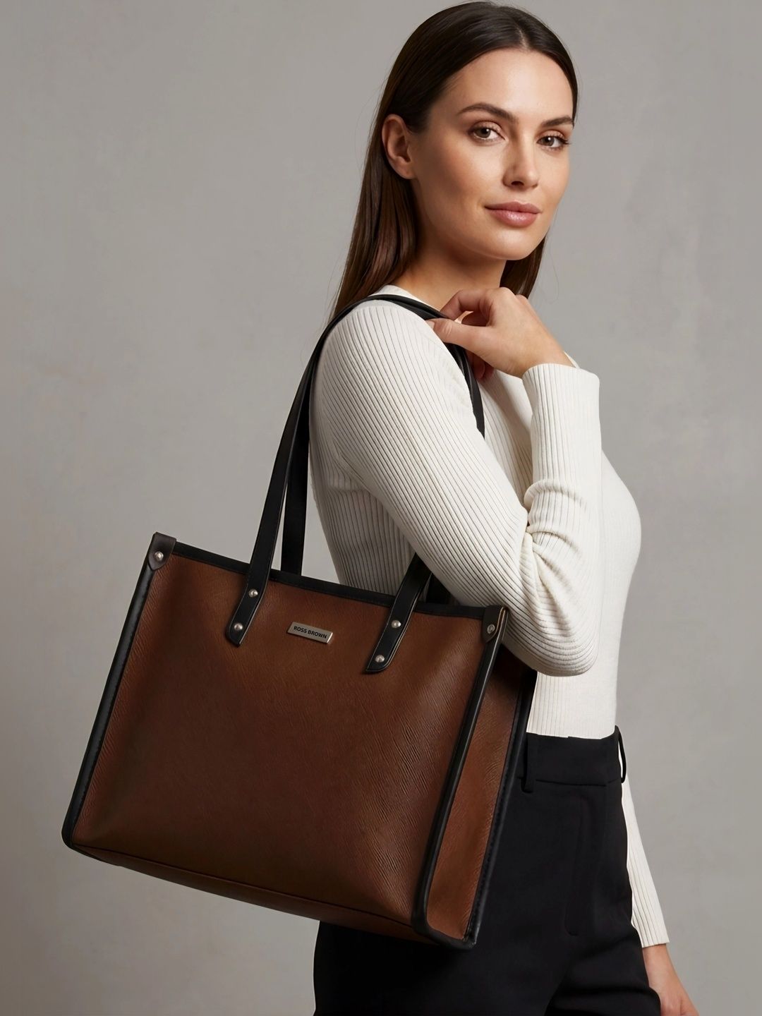 ROSS BROWN Textured PU Oversized Structured Tote Bag-picture-54