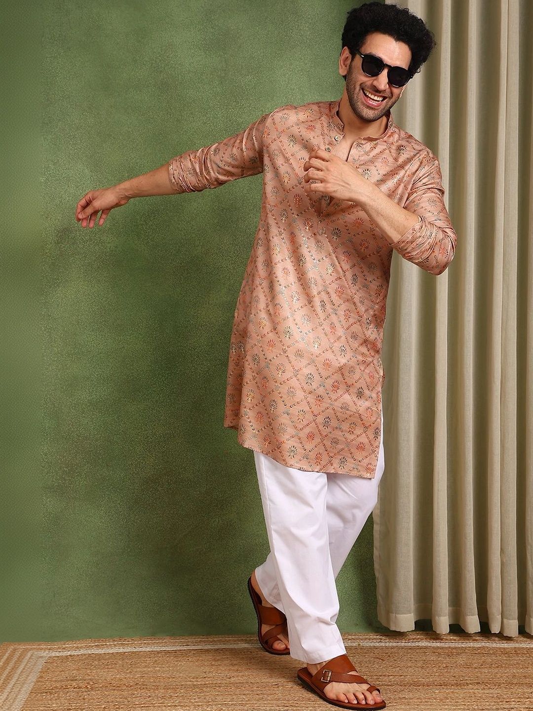 See Designs Men Ethnic Motifs Printed Regular Chanderi Silk Kurta with Pyjamas-picture-27