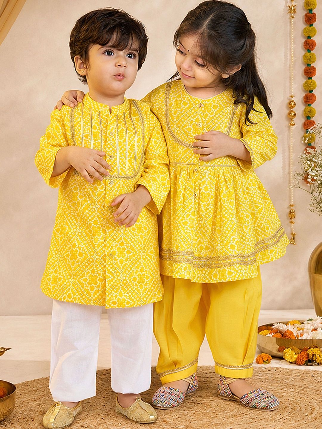 VASTRAMAY Boys Bandhani Printed Regular Pure Cotton Kurta with Pyjamas-picture-34