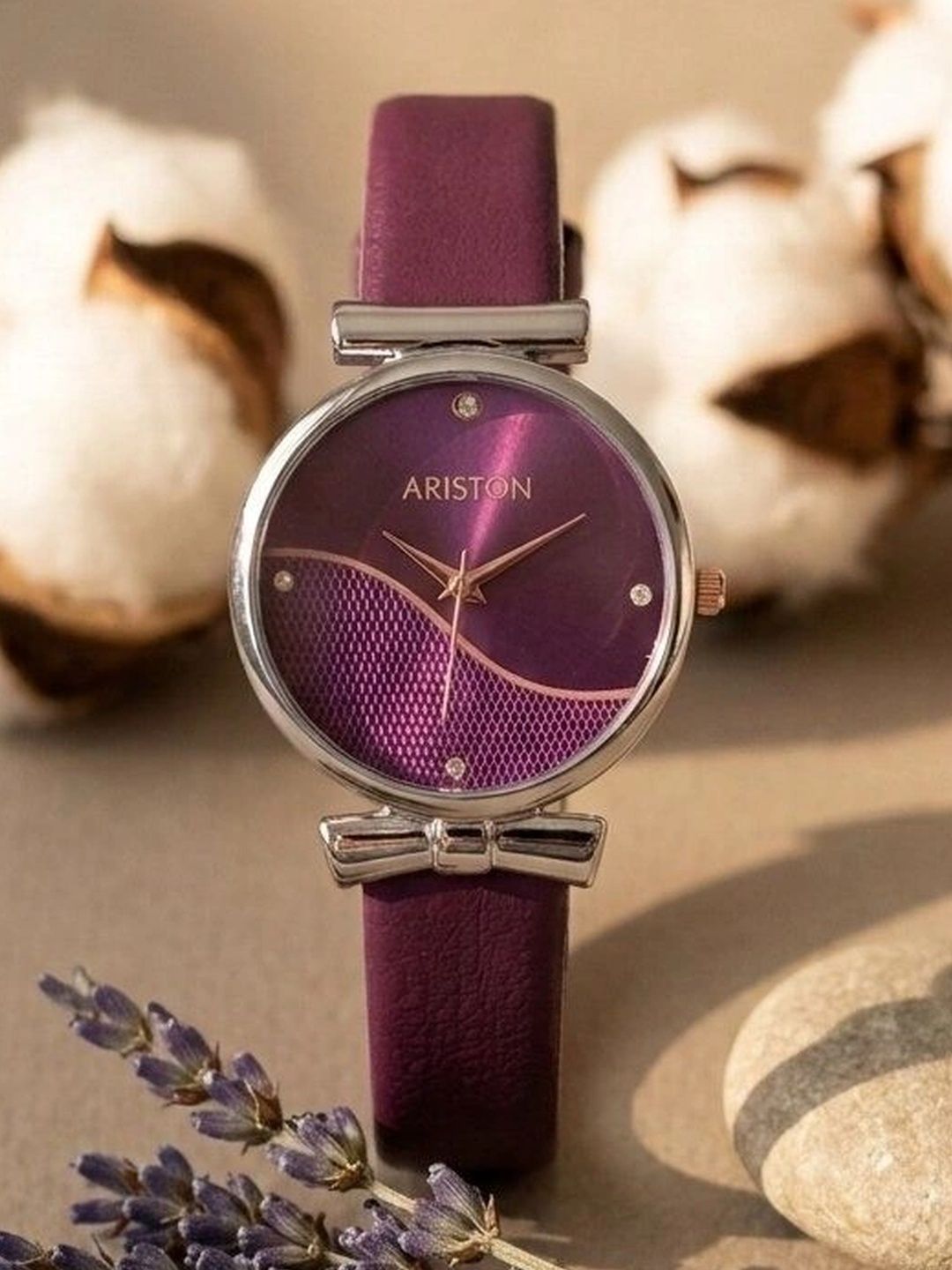 ARISTON Women Patterned Dial & Leather Straps Analogue Watch AJ04 R SILVER CASE PURPLE DAIL & BELT LEATHER-image-3