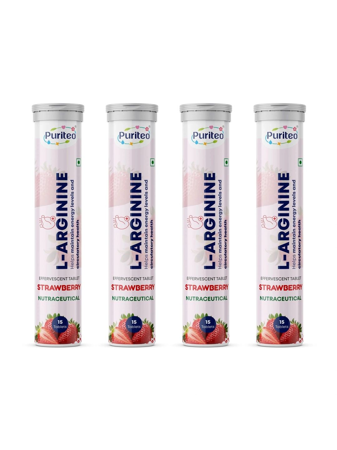 Puriteo Set Of 4 L-Arginine Effervescent Tablets - 15 Tablets Each - Strawberry-image-33