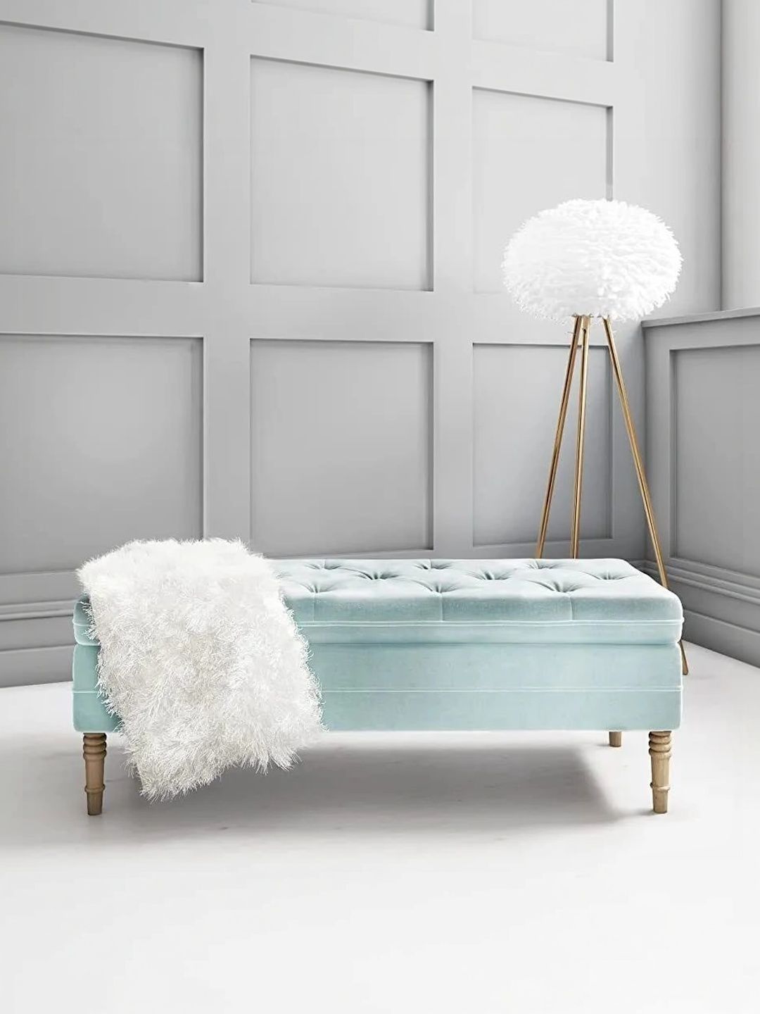 INDIAWOODMART Blue Wooden Ottoman With Storage-picture-23