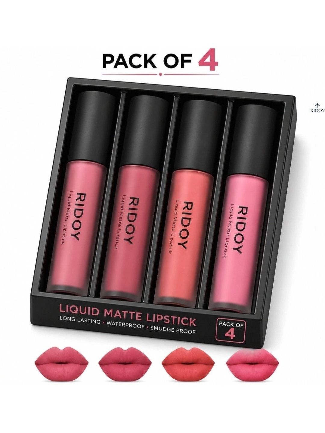 ridoy Set Of 4 Waterproof Liquid Matte Lipstick-3 ml Each - Pink Nude-Rose Nude-Peach Nude-picture-18