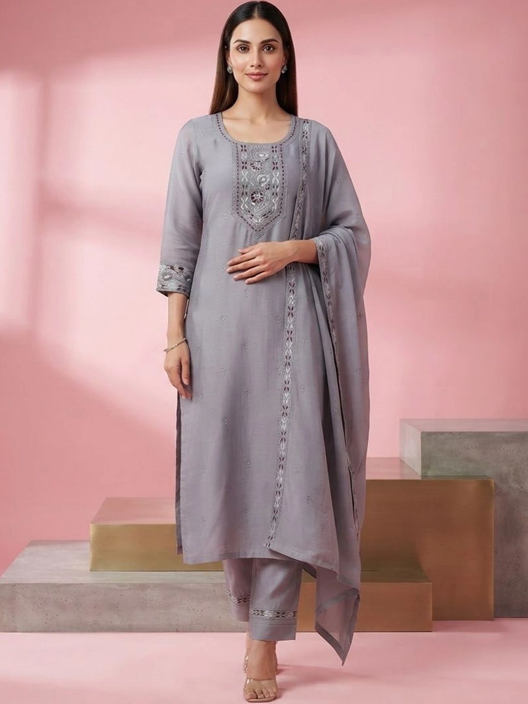 gokurtis Ethnic Motifs Embroidered Thread Work Pure Cotton Blend Handloom Thread Work Kurti-picture-21