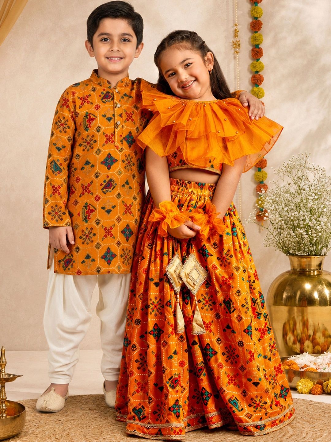 VASTRAMAY Boys Ethnic Motifs Printed Regular Kurta with Patiala-picture-44