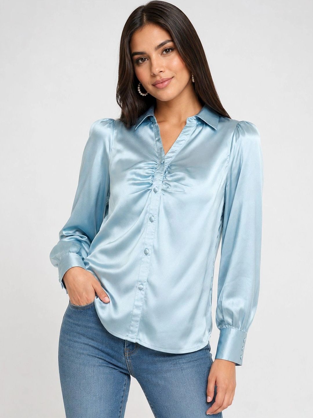 HERE&NOW Puff Sleeve Satin Top-picture-39