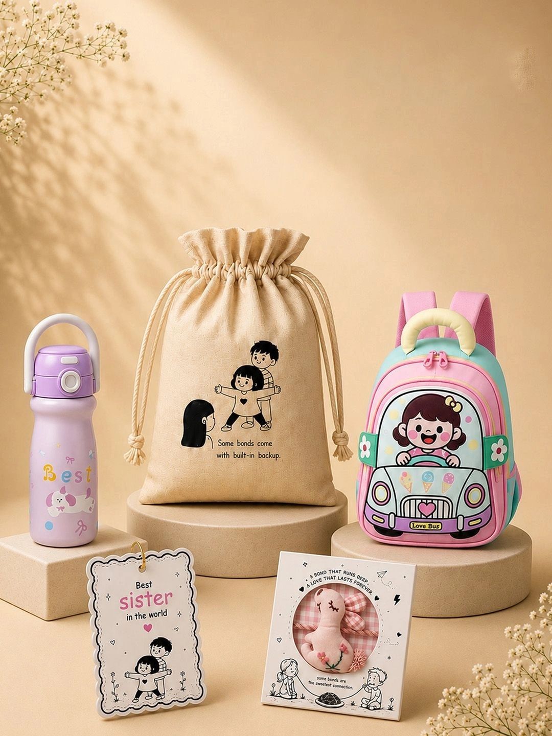 Little Surprise Box Rakhi With Car Backpack Water Bottle & Jute Bag-picture-24