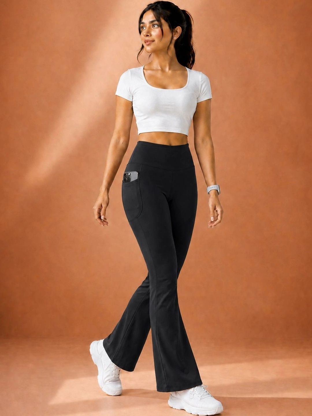 POOJARAN SAREE Stretchable High Waist Bootcut Gym Tights-image-24