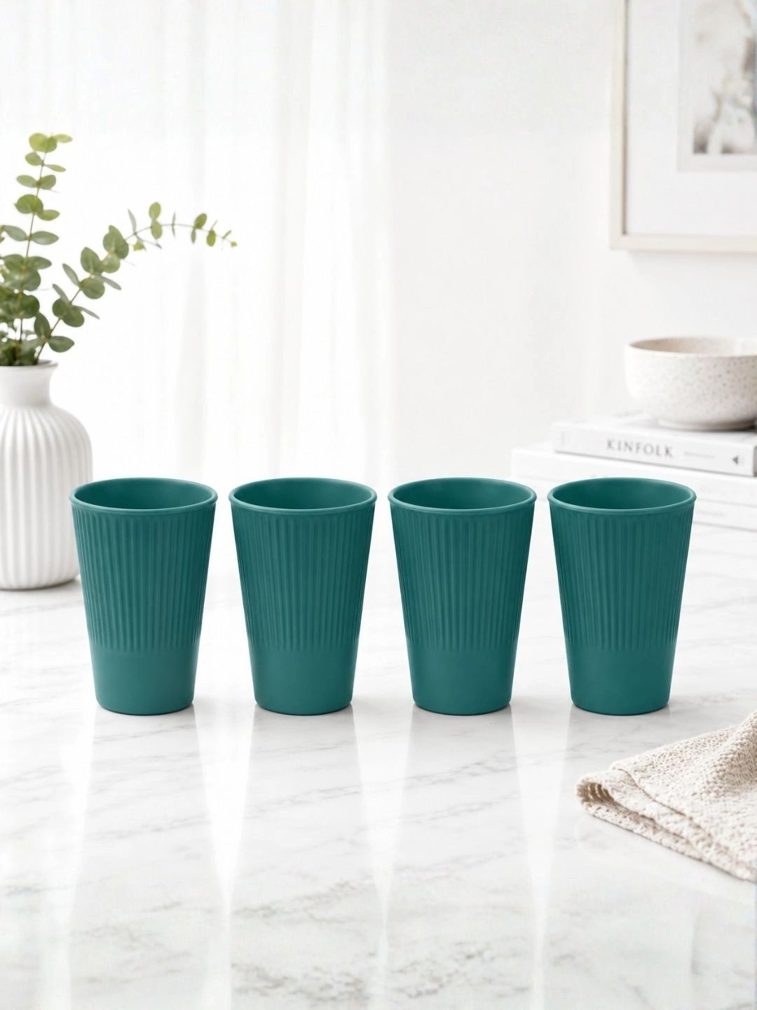 KitchEase Green 4 Dishwasher Safe Bamboo Water Glass-picture-41