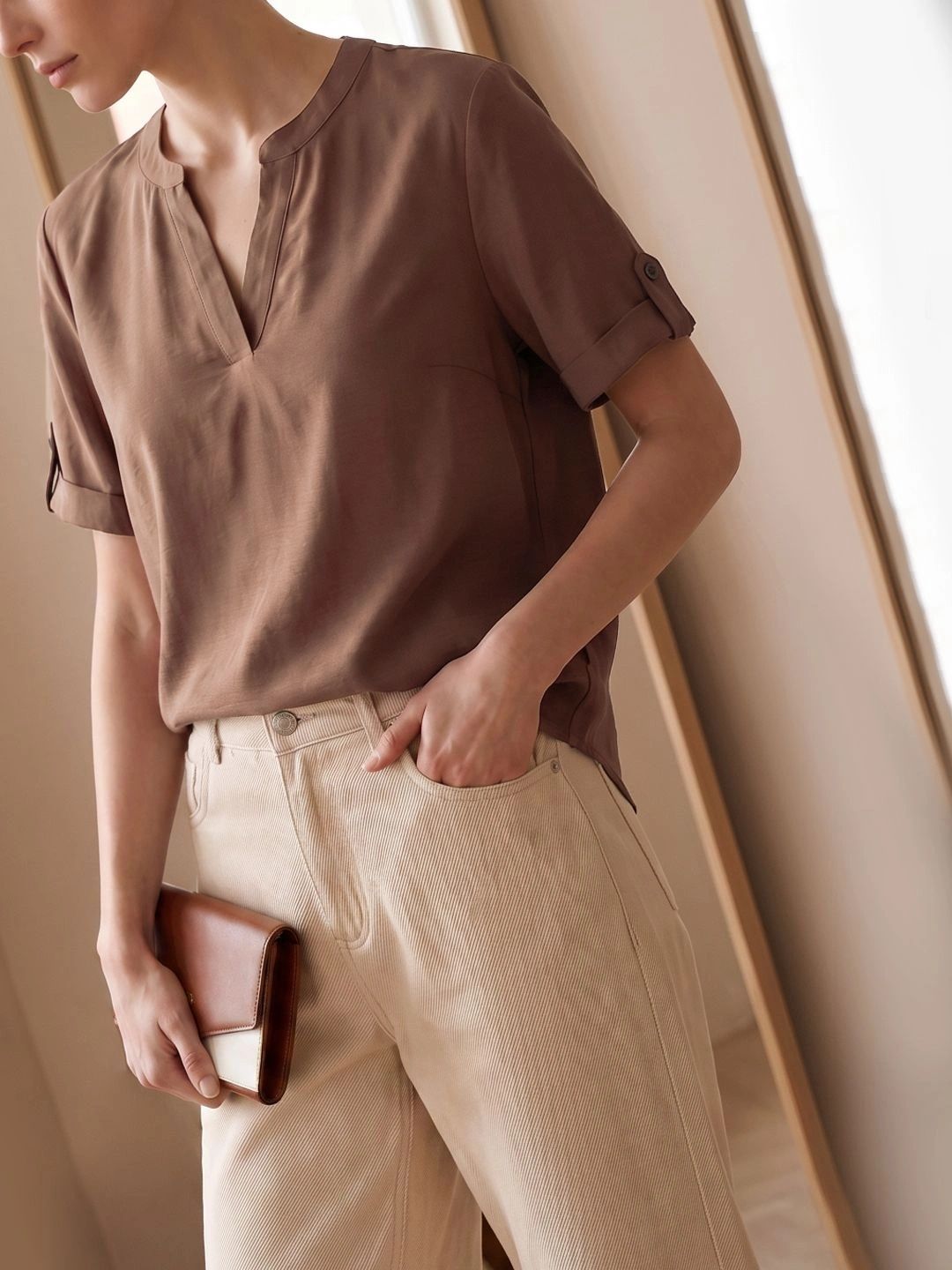 Vero Moda Women Solid V-Neck Short Sleeves Top-picture-42