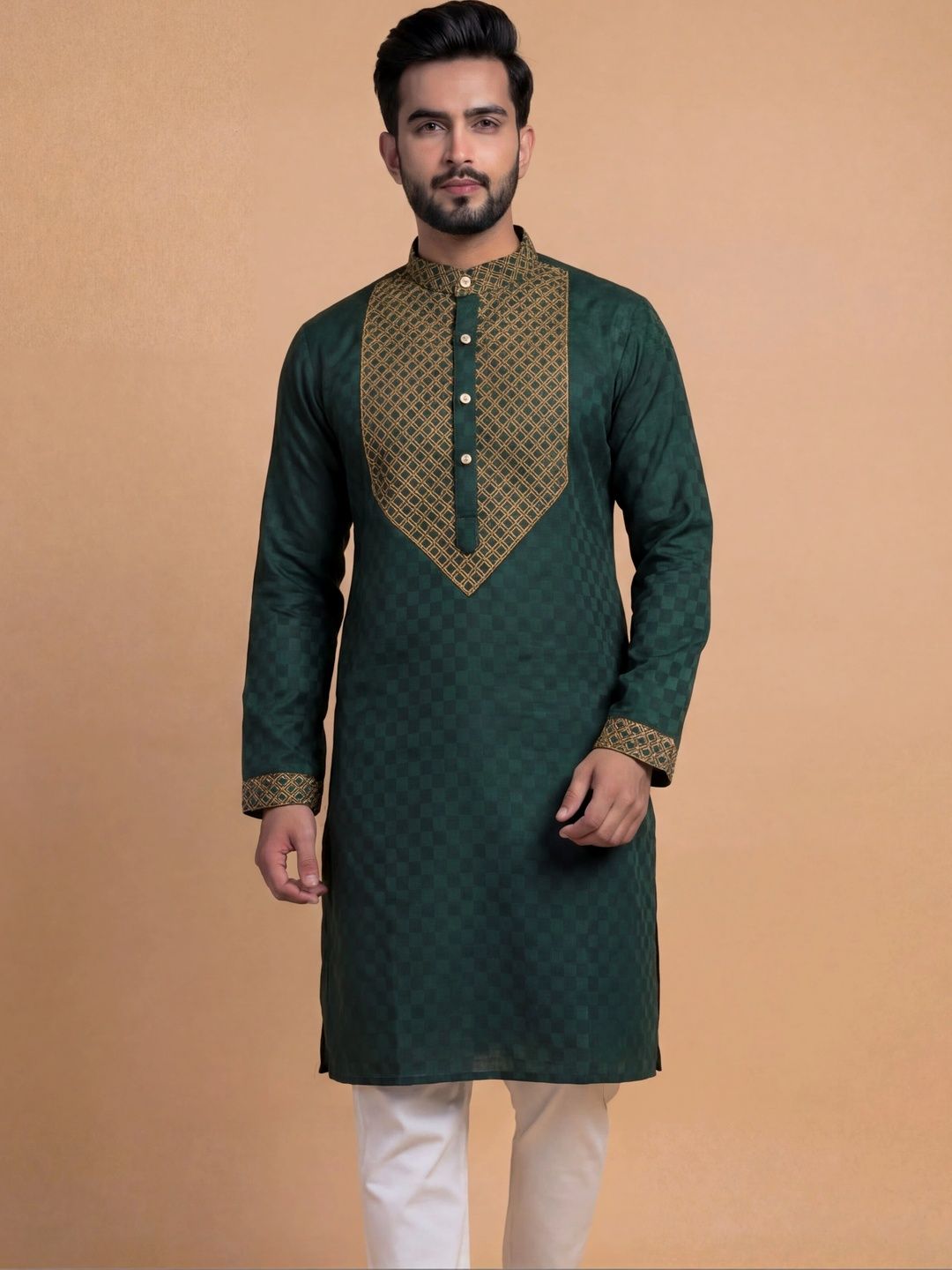 Tibra Collection Men Ethnic Motifs Embroidered Thread Work Dobby Kurta-picture-46