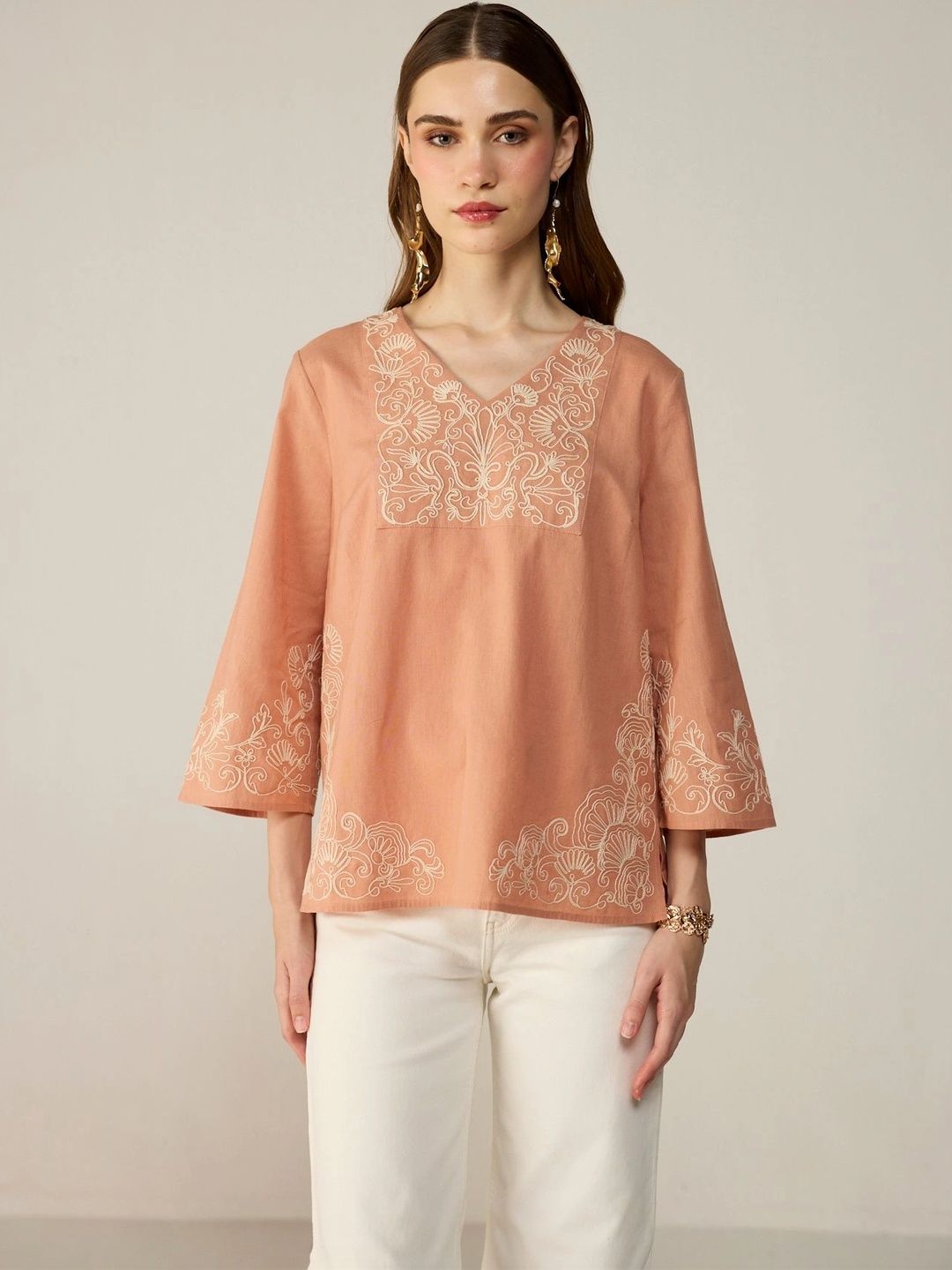 Calling June Embroidered Linen Top-picture-32