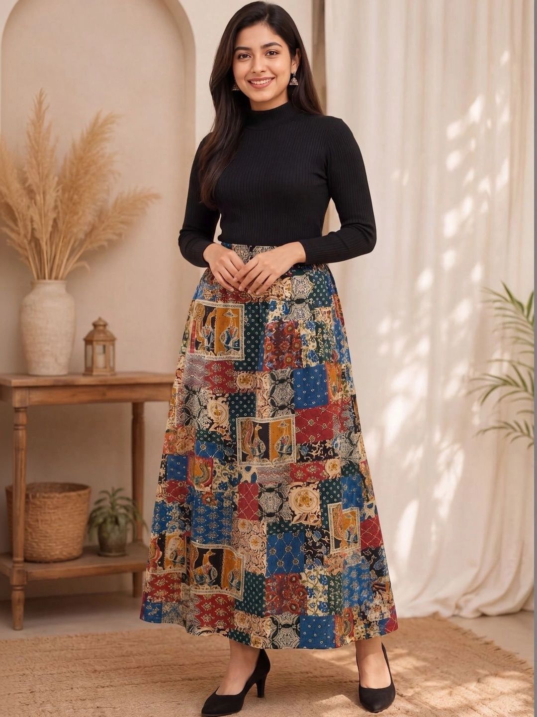 Anouk Women Cotton Cambric Paisley Side Slit Maxi A-Line Skirt-image-3