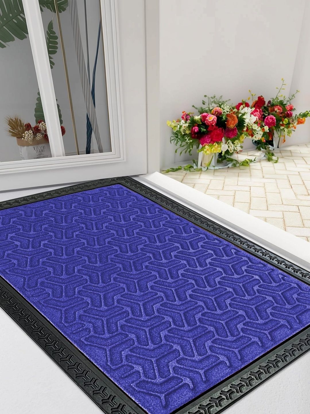 Ishro Home Blue & Black Self Designed Anti-Skid Doormats-picture-40