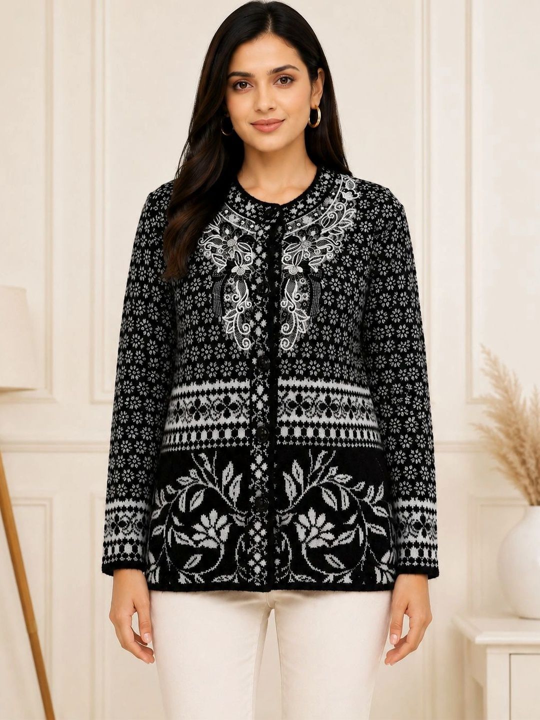 TRUDO Women Floral Printed Woollen Cardigan-picture-51